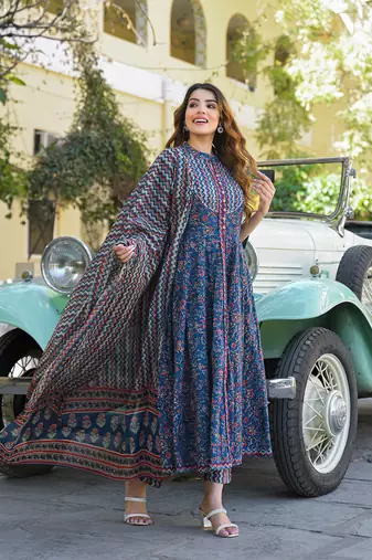 Divena multicolor floral print cotton fabric kurta  pant with dupatta