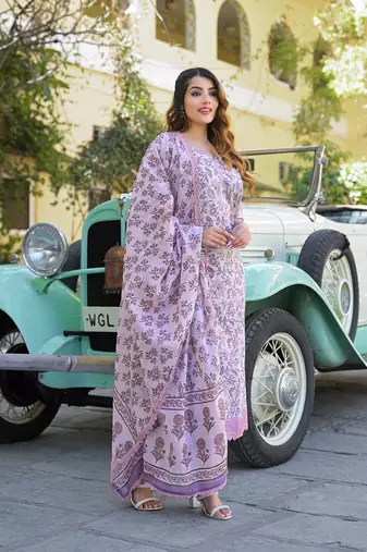 Divena light purple floral printed kurta pant with dupatta
