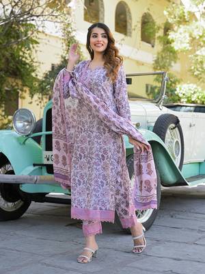 Divena light purple floral printed kurta pant with dupatta 4