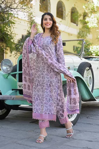 Divena light purple floral printed kurta pant with dupatta