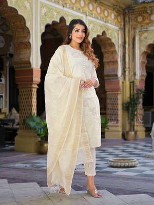 Divena cream solid chanderi silk kurta pant with dupatta 1