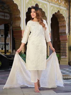 Divena cream solid chanderi silk kurta pant with dupatta 3