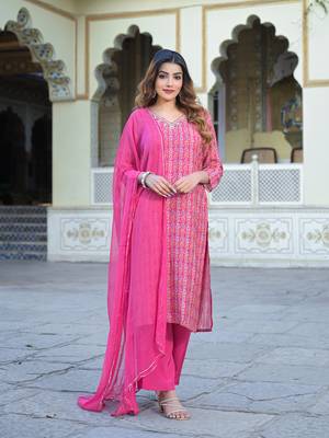 Divena pink floral printed muslin straight kurta pant with dupatta 1
