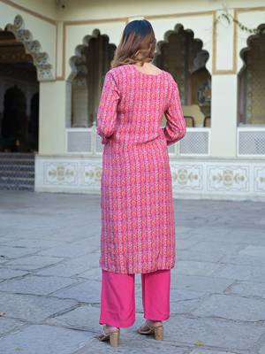 Divena pink floral printed muslin straight kurta pant with dupatta 2