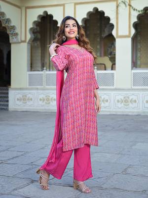 Divena pink floral printed muslin straight kurta pant with dupatta 3