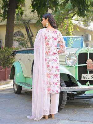 Divena light pink floral printed muslin straight kurta pant with dupatta 2
