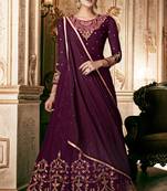 Wine zari embroidery and dimoand georgette anarkali churidar - full stitched
