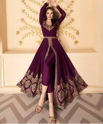 Wine Georgette Aari Embroidered Anarkali Salwar Kameez 1