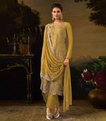 Yellow silk semi stitched wedding suits