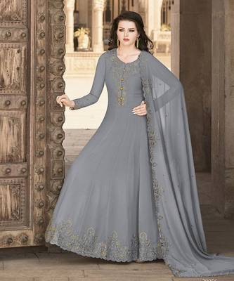 Dark-grey crystals georgette salwar kameez 1