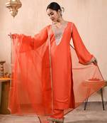 Orange silk kurta set