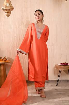 Orange silk kurta set 2