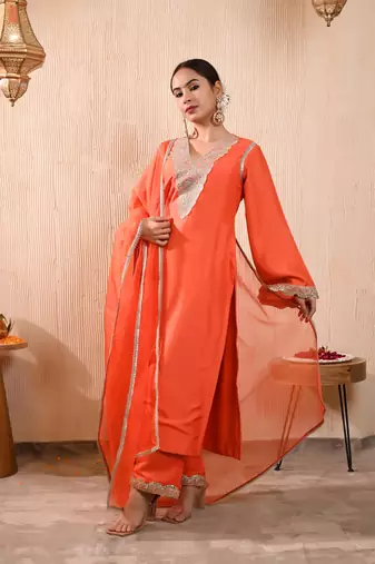 Orange silk kurta set