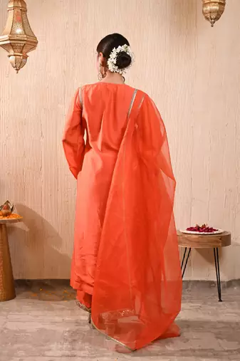 Orange silk kurta set
