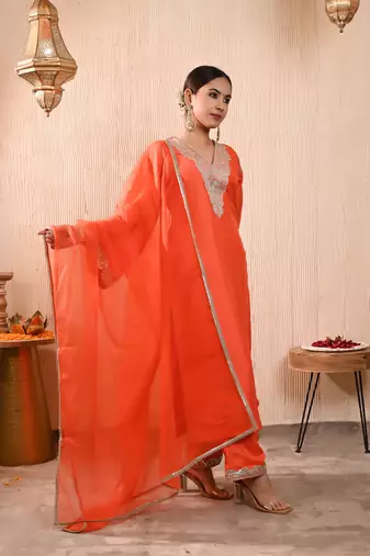 Orange silk kurta set
