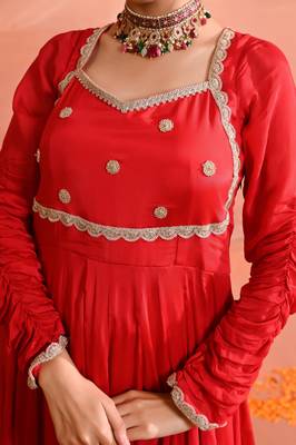 Red chinon anarkali set 5