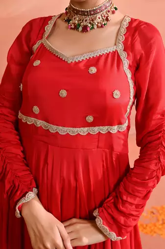 Red chinon anarkali set