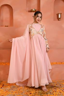Peach georgette anarkali set 1