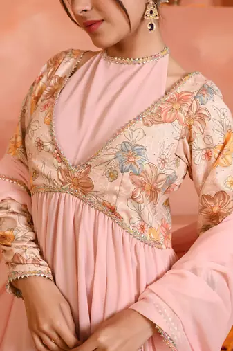 Peach georgette anarkali set