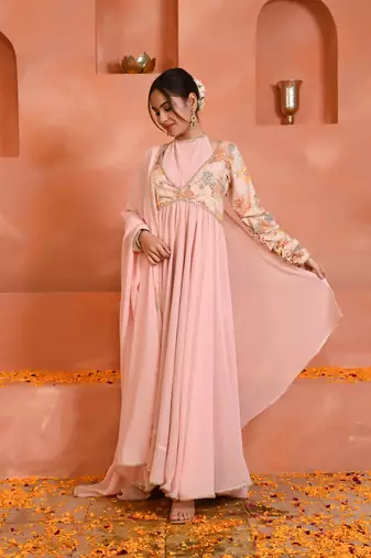 Peach georgette anarkali set