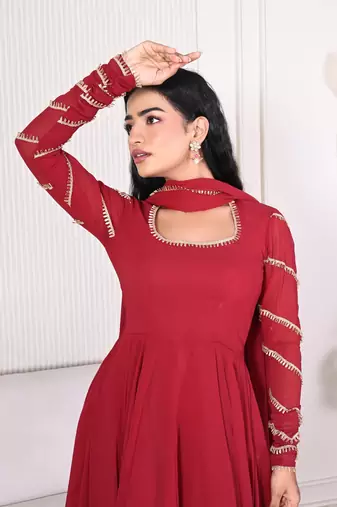 Maroon georgette anarkali set