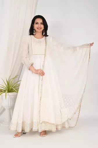 White embroidered anarkali set