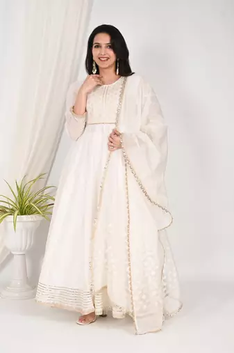 White embroidered anarkali set