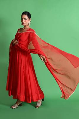 Red georgette anarkali set 1