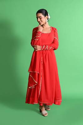 Red georgette anarkali set 2