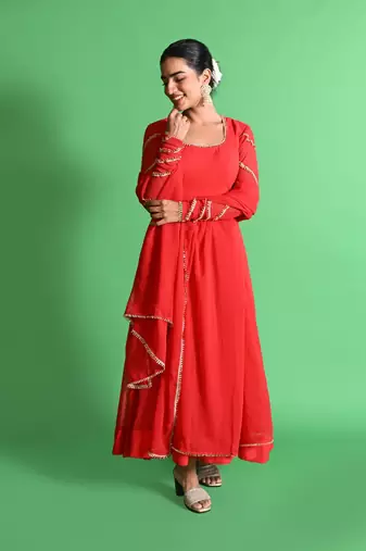 Red georgette anarkali set