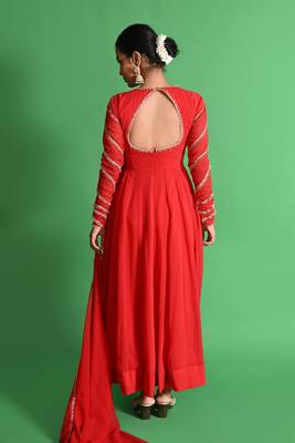 Red georgette anarkali set 3