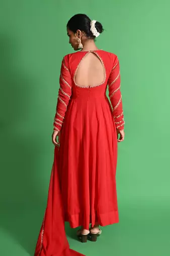 Red georgette anarkali set
