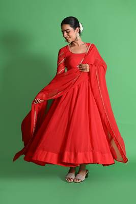 Red georgette anarkali set 4