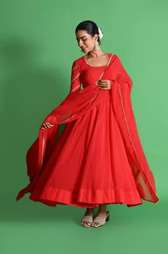 Red georgette anarkali set
