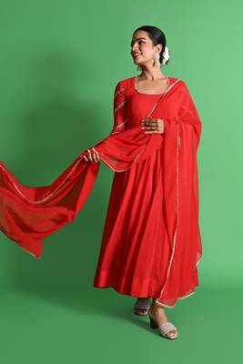 Red georgette anarkali set 5
