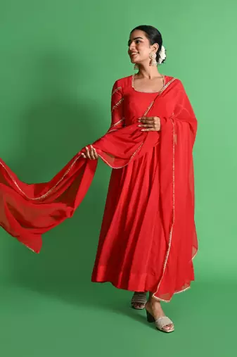 Red georgette anarkali set