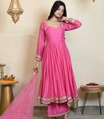 Pink chanderi anarkali set