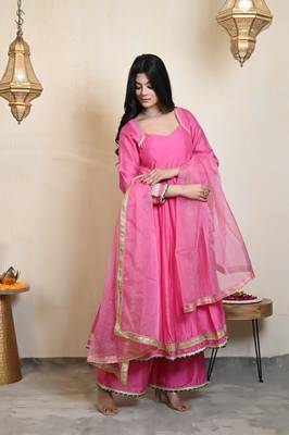 Pink chanderi anarkali set 2