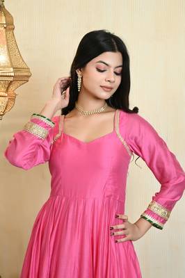 Pink chanderi anarkali set 5
