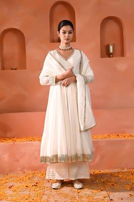 White chanderi anarkali set 1