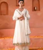 White chanderi anarkali set