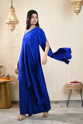 Blue one shoulder kaftan set 1
