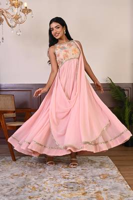 Peach Embroidered georgette gown 2