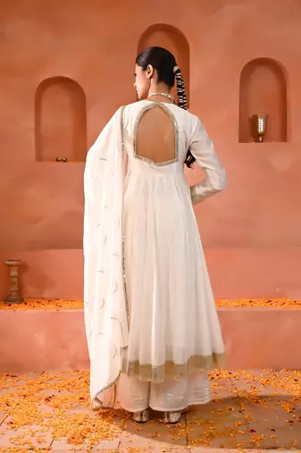 White chanderi anarkali set