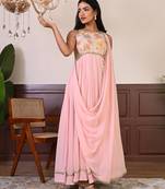 Peach Embroidered georgette gown