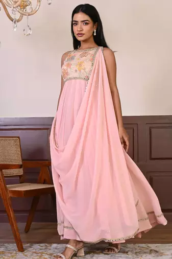 Peach Embroidered georgette gown