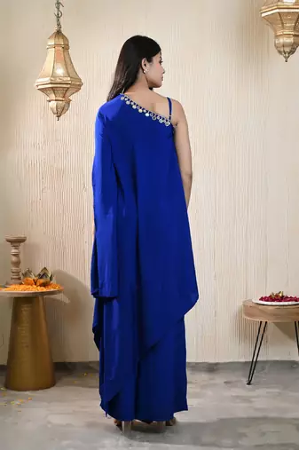 Blue one shoulder kaftan set