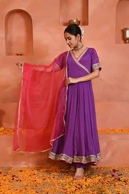 Purple chinon anarkali set 1