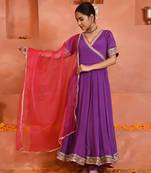 Purple chinon anarkali set