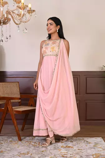 Peach Embroidered georgette gown